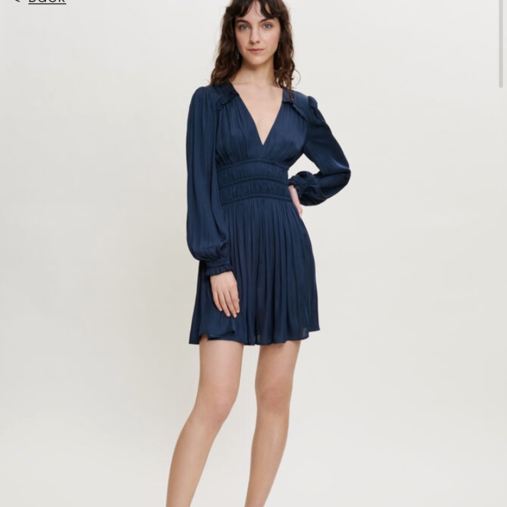 Maje Navy Blue Long Sleeve Mini Dress